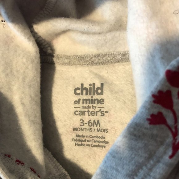 Carter's Baby Girl Hoodie Child of Mine Grey Red Flowers Cream Ruffle Sz 3-6M - Picture 3 of 6